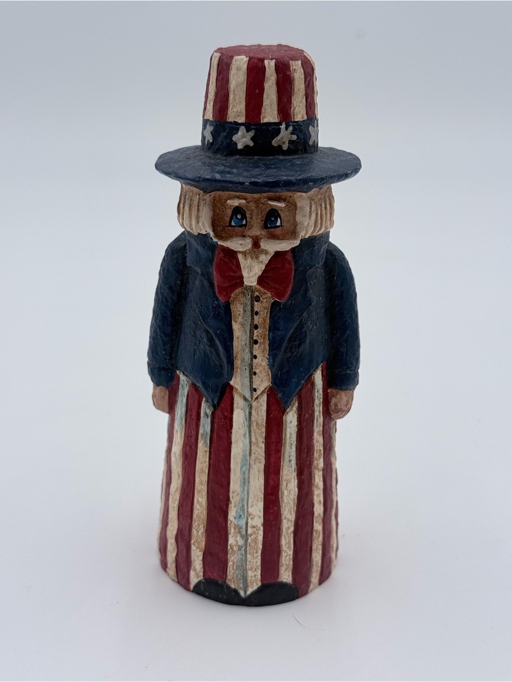 Hand Carved & Painted Wood Uncle Sam Patriotic Figurine Signed - Wood World VG